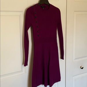 Dark Pink Ribbed Long-Sleeved Dress